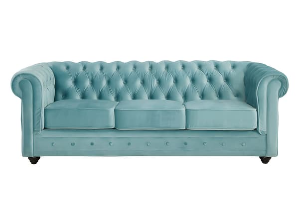 Vente-unique - 3-sitssoffa och 2-sitssoffa CHESTERFIELD - Pastellblå sammet