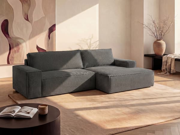 Vente-unique - Bäddsoffa med Högervändhörn i grå manchester AMELIA