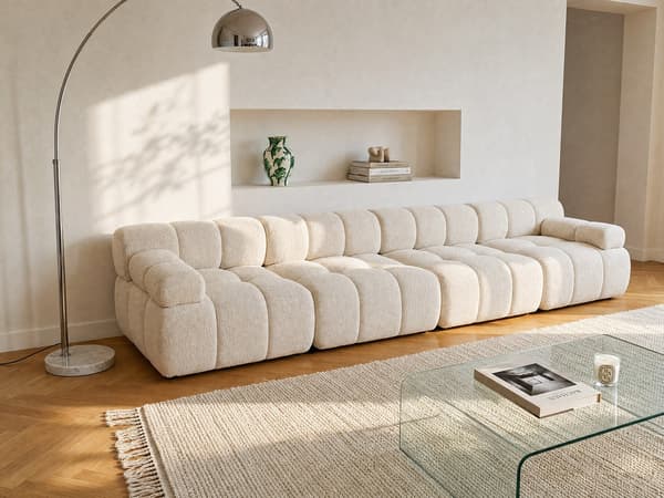 Vente-unique - Modulär soffa 5 platser i beige melerat tyg FACIVIL