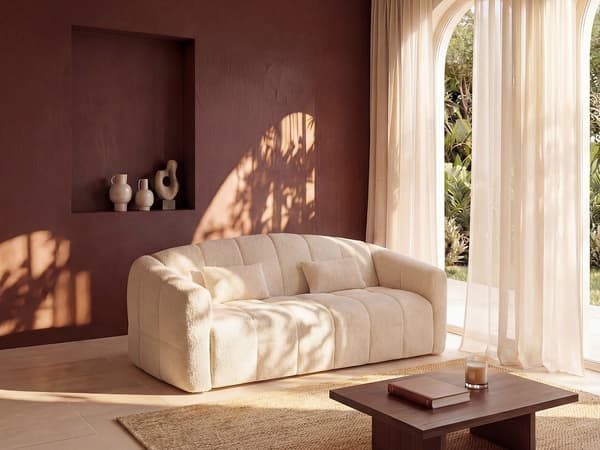 Vente-unique - 4-sits bäddsoffa express i beige bouclé-tyg - Sovbredd 160 cm - Madrass 20 cm RETUNA
