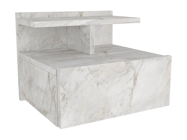 Vente-unique - Set med 2 nattduksbord för väggmontering - 1 låda - Vit marmoreffekt - AZELNO