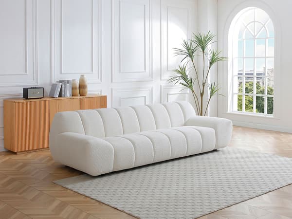 Vente-unique - 3-sitsigsoffa i vit bouclétyg SORIELI