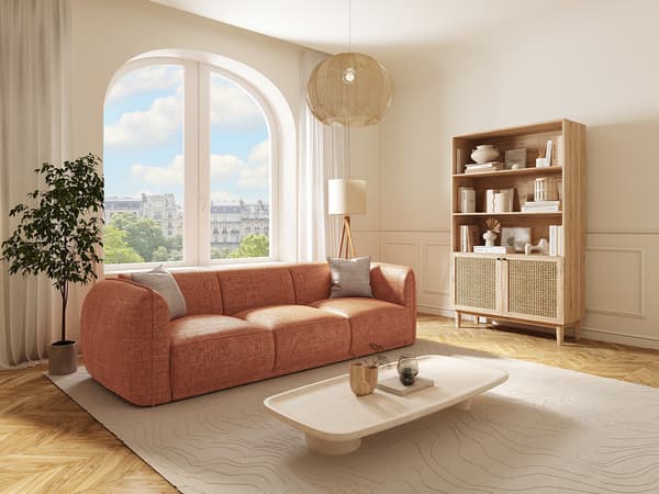 Vente-unique - JUNETI 3-sitssoffa i terrakotta chenilletyg