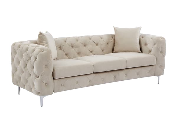 Vente-unique - 3-sits chesterfieldsoffa beige sammet EDWINA