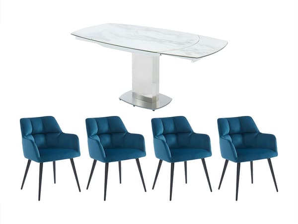 Vente-unique - TALICIA bordsset + 4 PEGA stolar - Vit och blå