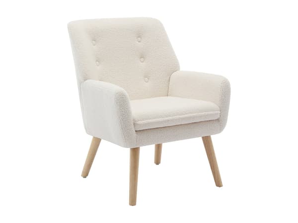 Vente-unique - Fåtölj vitt bouclétyg SERINO