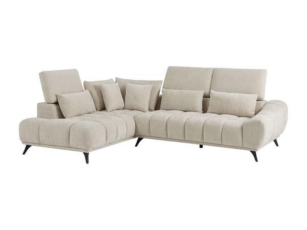 Vente-unique - Vänster hörnsoffa med lutbart ryggstöd i beige texturerad sammet MAVIRO