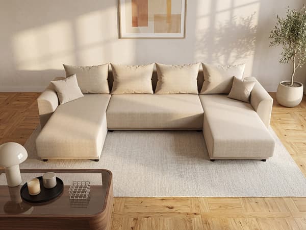 Vente-unique - Panoramabäddsoffa i beige tyg NESSARO
