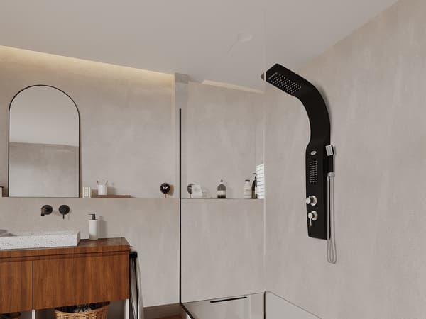 Vente-unique - Hydromasserande duschpelare - svart - 20*132 cm - KOURBEA