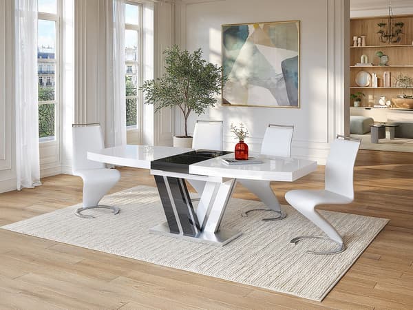 Vente-unique - NOAMI bord och 4 TWIZY stolar - Vitt och grått