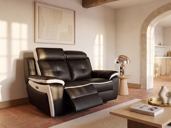 Vente-unique - 3-sits eletrisk reclinersoffa i läder ANGELIQUE – Svart/vit