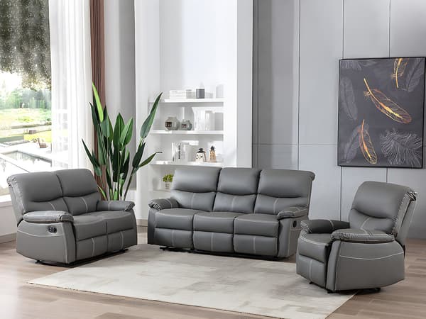 Vente-unique - 2-sits reclinersoffa i grå läderimitation CANBY
