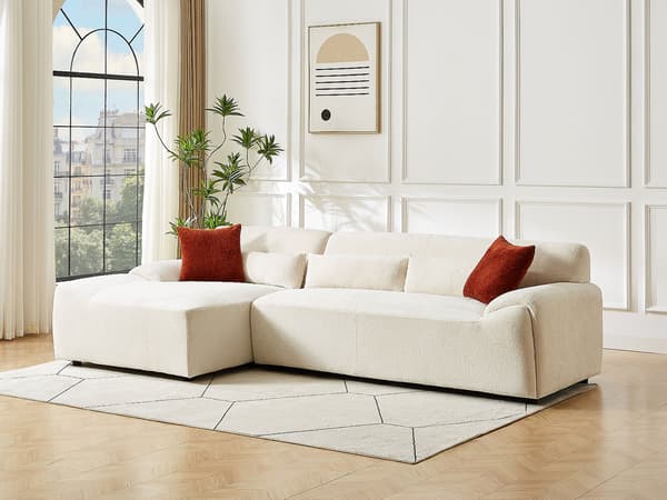 Vente-unique - Hörnsoffa vänsterhänt i beige chenilletyg OVILIO