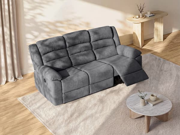 Vente-unique - 3-sits elektrisk reclinersoffa i grått tyg BUROLO