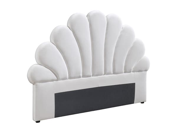Vente-unique - Snäckformad sänggavel - 140 cm - Sammet - Vit - MOANA