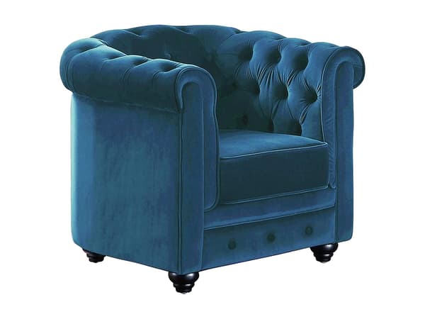 Vente-unique - Fåtölj CHESTERFIELD - Petrolblå sammet