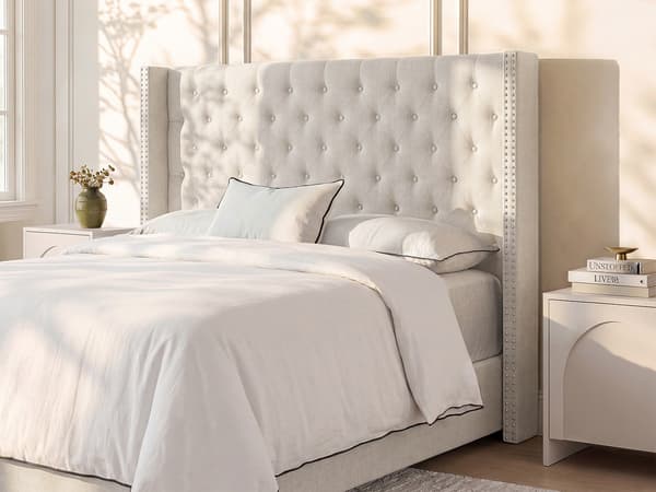 Vente-unique - Stoppad sänggavel 170 cm - Tyg - Beige - MASSIMO