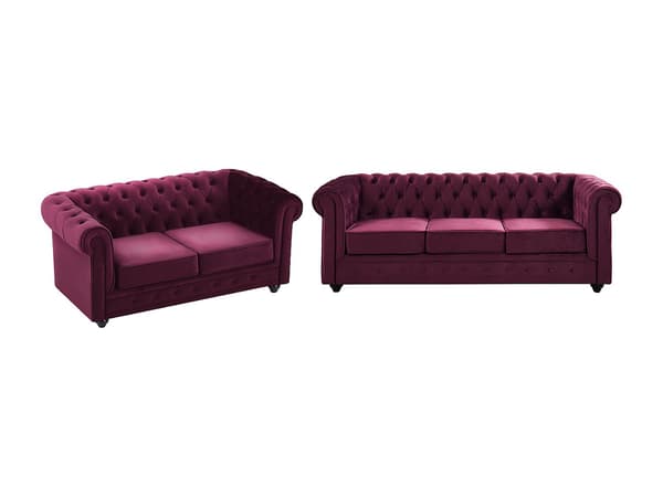 Vente-unique - 3-sitssoffa och 2-sitssoffa CHESTERFIELD - Purpurfärgad sammet
