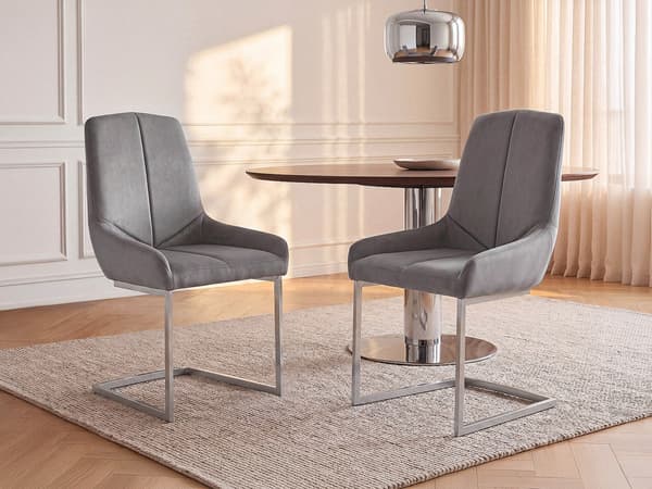 Vente-unique - Set med 6 stolar i sammet och metall - Grå - BERLONA