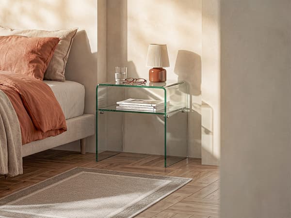 Vente-unique - Nattduksbord - 1 nisch - Härdat glas - STILEOS