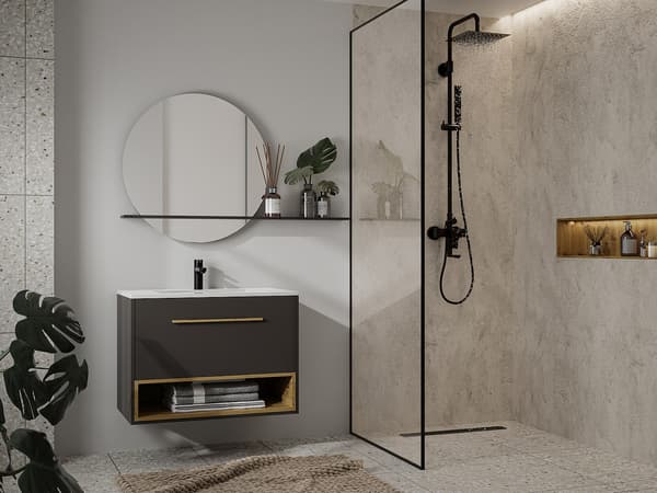 Vente-unique - Upphängt badrumsmöbel i mörgrått - 120 cm - YANGRA