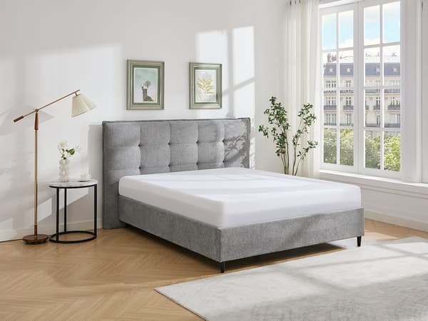 Vente-unique - Säng 180 x 200 cm med Vadderad sänggavel - Tyg - Grå - NIRPIO