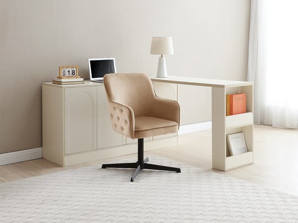 Vente-unique - Kontorsstol - Sammet - Beige och svart - CAPULI