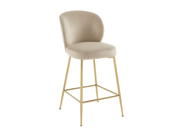 Vente-unique - Set med 2 barstolar i beige sammet och guldmetall POLPONA