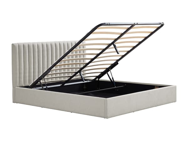 Vente-unique - Säng med förvaring 140 x 190 cm – Tyg – Ljusgrå + Madrass - SARANELI