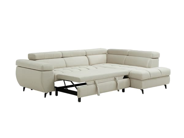 Vente-unique - Högerställd bäddsoffa i beige sammet NIACATO