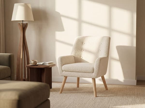 Vente-unique - Fåtölj vitt bouclétyg SERINO