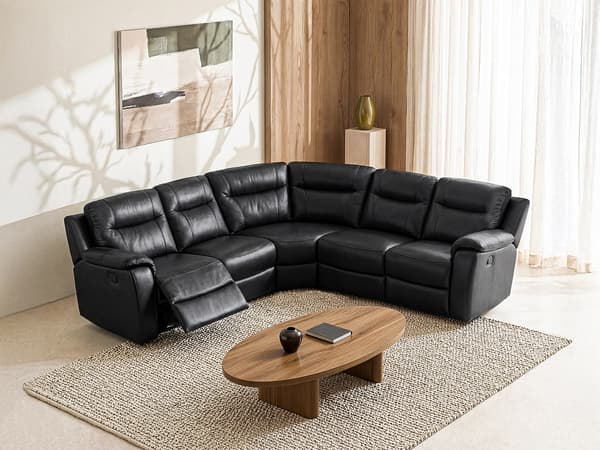 Vente-unique - Reclinerhörnsoffa i svart läder EVASION