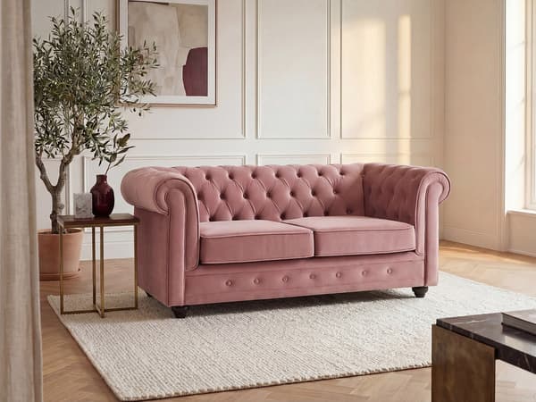 Vente-unique - 2-sitssoffa CHESTERFIELD - Pastellrosa sammet