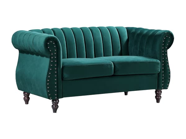 Vente-unique - 2-sits chesterfieldsoffa i sammet TRUMBO - Smaragdgrön
