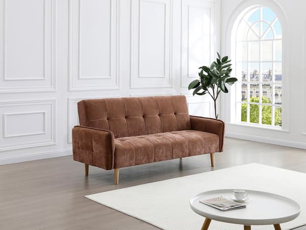 Vente-unique - 3-sits bäddsoffa click-clack i brunt tyg SONIATA