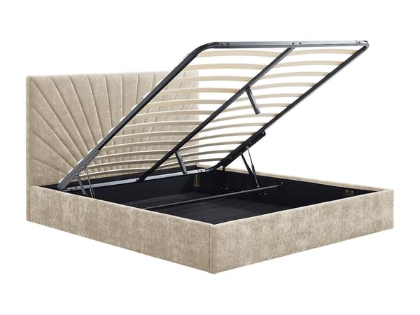 Vente-unique - Sängram med förvaring 140 x 190 cm - Texturerat tyg - Beige - RIBIOLA