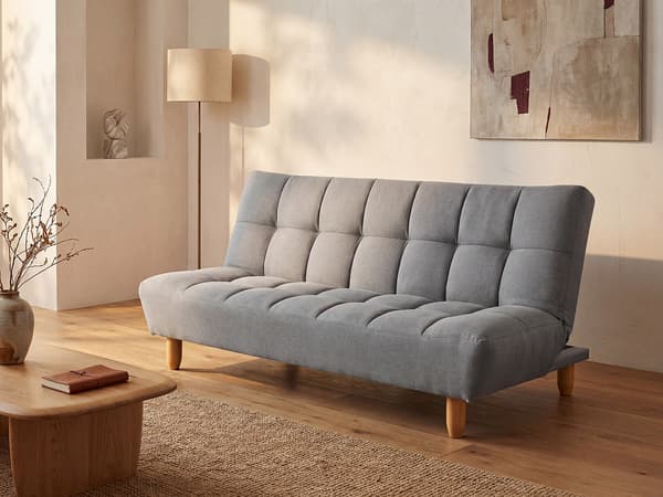 Vente-unique - 3-sitsbäddsoffa med klick-klack-funktion grått tyg ESTEBAN
