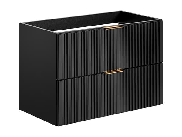 Vente-unique - Upphängd vaskskåp med räfflor - Svart - 80 cm - ZEVARA