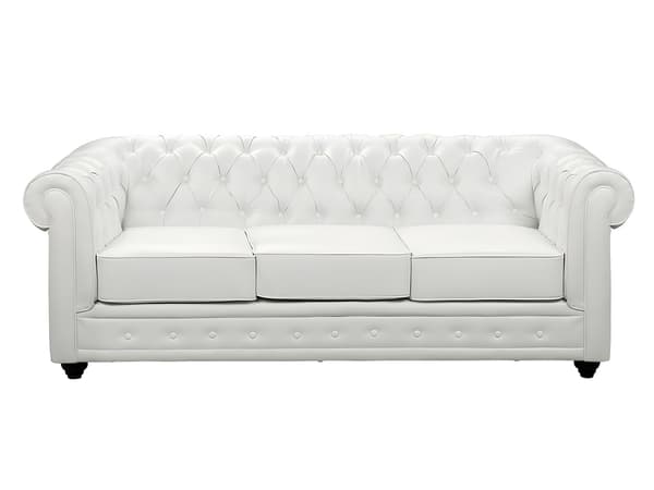 Vente-unique - 3-sits, 2-sits soffa och fåtölj i läderimitation CHESTERFIELD - Vit