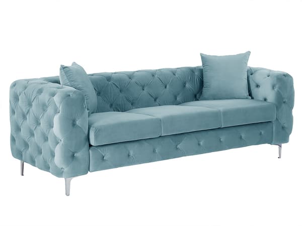 Vente-unique - EDWINA 3-sits Chesterfield-soffa i pastellblå sammet