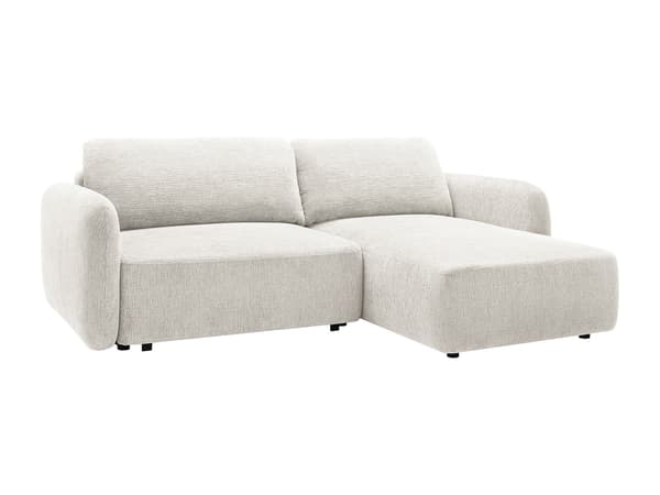 Vente-unique - Högervänd hörnsoffa i offwhite chenilletyg, bäddbar - PLUFATI