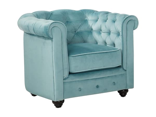 Vente-unique - Fåtölj CHESTERFIELD - Pastellblå sammet
