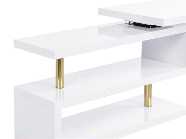 Vente-unique - Utdragbart skrivbord med 360° svängbart bord - lackerad MDF - Vit och guld - NICEPHORE II