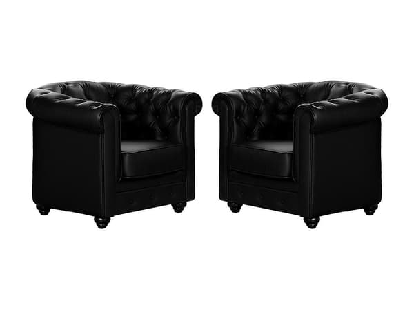 Vente-unique - Set med 2 fåtöljer i läderimitation CHESTERFIELD - Svart