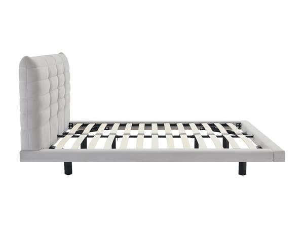 Vente-unique - Säng 180 x 200 cm med Vadderad sänggavel - Sammet - Grå - NISATIO