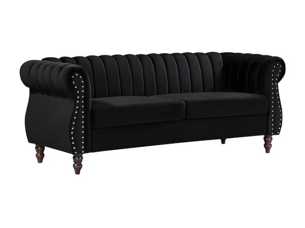 Vente-unique - 3-sitsig chesterfieldsoffa i sammet - TRUMBO - Svart