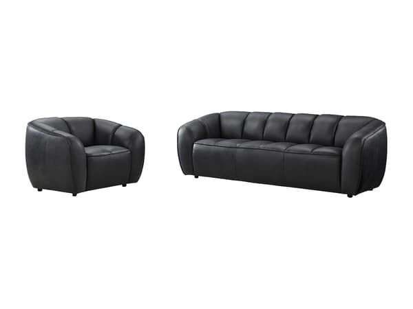 Vente-unique - 3-sitsig soffa och en fåtölj i svart läder PRADONI