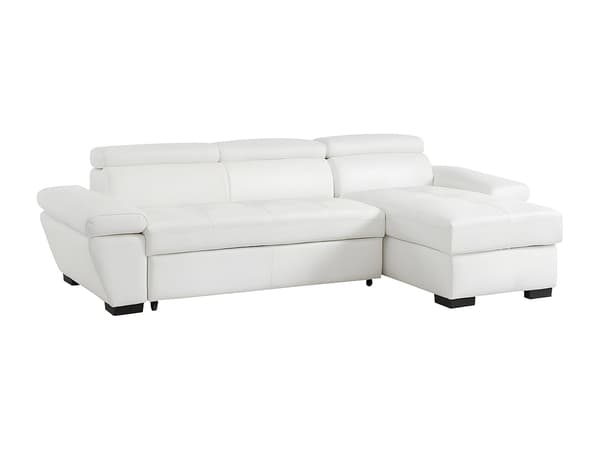 Vente-unique - Hörnbäddsoffa högerställd i vit läder JONOVA