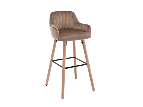 Vente-unique - Set med 2 barstolar beige sammet och trä ELEANA