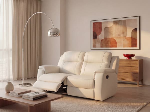 Vente-unique - 2-sits EVASION reclinersoffa i läder - elfenbensvit